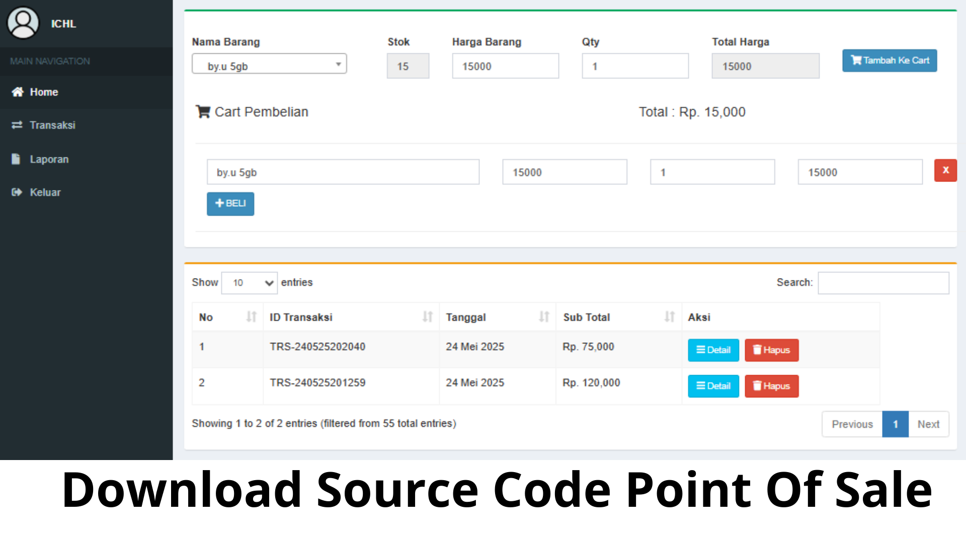 aplikasi point of sale Penjualan konter dengan php mysqli dan bootstrap