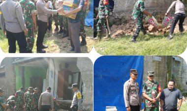 Polsek Ciawi Bersama Forkompicam Lakukan Penanganan Bencana Ambruknya Tembok Rumah di Ciawi, Bogor
