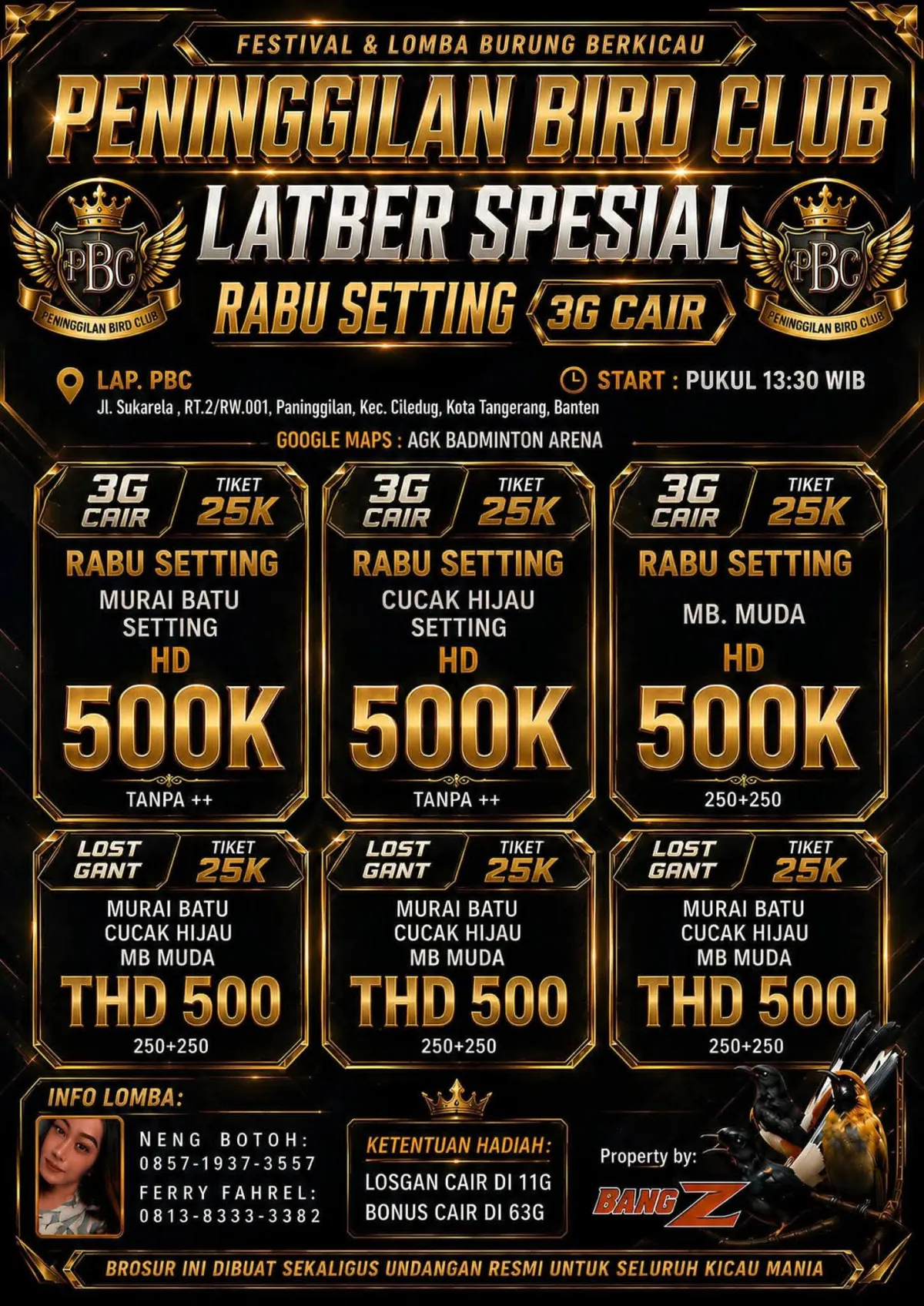PENINGGILAN BIRD CLUB (PBC) – LATBER SPESIAL RABU SETTING 3G CAIR