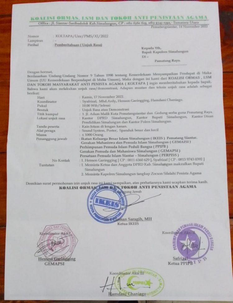 Rencana Unjuk Rasa Cuma “Gertak Sambal”. Ketua IKEIS Pematang Siantar Temui Bupati Simalungun.