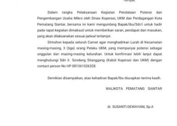 Diskoperindag Kirim Surat Undangan Pendataan UMKM Tanpa Tanggal, Nomor Surat dan Tanda Tangan Wali Kota Pematang Siantar