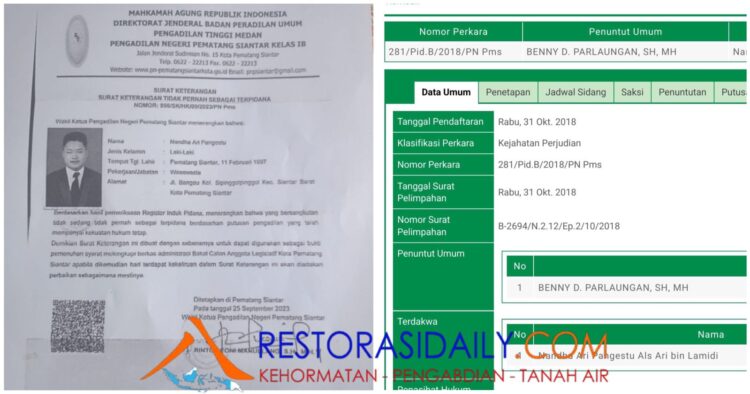 PAN Pematang Siantar Daftarkan Bacaleg Mantan Narapidana. Polres dan Pengadilan Negeri Kompak Terbitkan Surat Tidak Pernah Dipidana