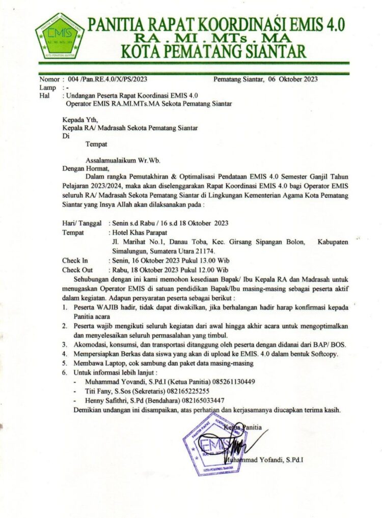 Sekolah Islam Diwajibkan Bayar 1,5 Juta, Penmad Kemenag Pematang Siantar Gelar Rapat Koordinasi Operator EMIS di Parapat