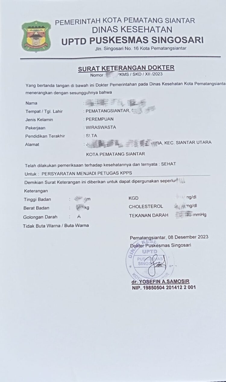 Sebelum dr Susanti Dewayani Terbitkan Surat ke Ketua KPU. Pemeriksaan Kesehatan Calon KPPS, Gratis