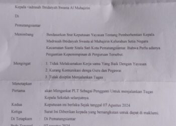 Ketua Yayasan MIS Al Muhajirin Arogan, Pecat Derwisyah SPdI dari Jabatan Kepala Madrasah