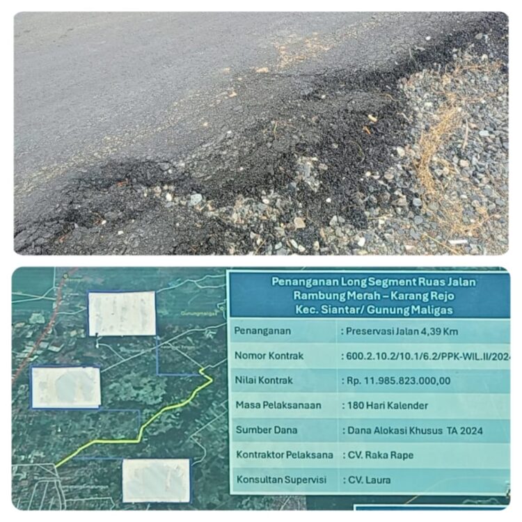 Radiapoh Sinaga Bangga, Kualitas Aspal Preservasi Jalan Rambung Merah – Karang Rejo Dipertanyakan