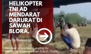 Helikopter TNI AD Mendarat Darurat di Sawah Blora.