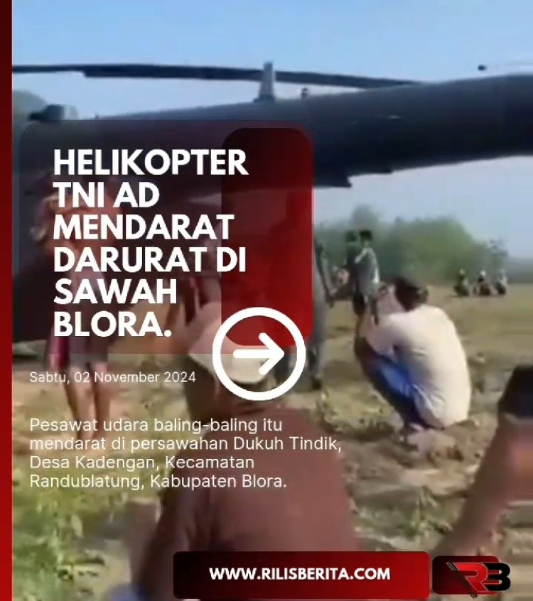 Helikopter TNI AD Mendarat Darurat di Sawah Blora.