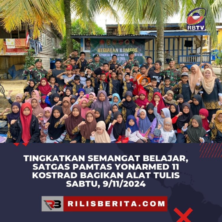 Tingkatkan Semangat Belajar, Satgas Pamtas Yonarmed 11 Kostrad Bagikan Alat Tulis