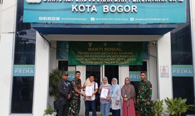 Babinsa Koramil 06-05/Bogor Utara Dampingi Pasiter Kodim dalam Bakti Sosial Pembuatan Akta Kelahiran