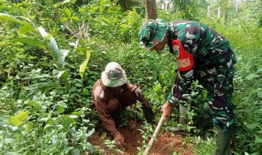 Penanaman Pohon oleh Serda Sadi dan Babinsa Koramil 2215/Ciemas di Desa Tamanjaya