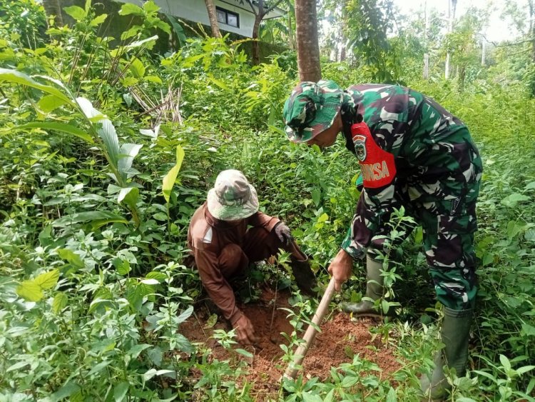 Penanaman Pohon oleh Serda Sadi dan Babinsa Koramil 2215/Ciemas di Desa Tamanjaya