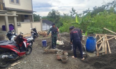 Babinsa Koramil 2211/Sagaranten Laksanakan Karya Bakti Pembangunan TPT di Desa Cidolog