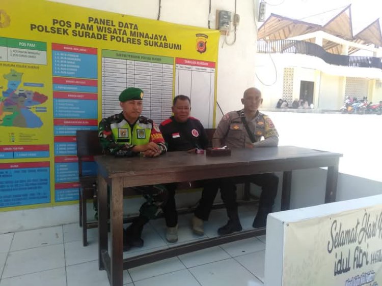 Babinsa Koramil 2214/Surade Bersama Bhabinkamtibmas Lakukan Pengamanan Pos Wisata Minajaya