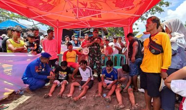 Tenggelamnya Wisatawan di Pantai Karang Hau, Seluruh Korban Berhasil Diselamatkan anggota Koramil 2201/Cisolok, terus mengimbau para wisatawan Jaga Keselamatan