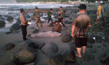 Personil Koramil 2201/Cisolok Mengikuti Detik-Detik Investigasi Penemuan Korban Tenggelam di Pantai Karang Hawu, Palabuhan Ratu