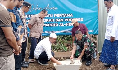 Peletakan Batu Pertama Pembangunan Madrasah dan Progres Masjid Al- Hijrah Panimbaan : Dandim 0622/ Kab. Sukabumi Targetkan  Akhir Tahun Selesai.