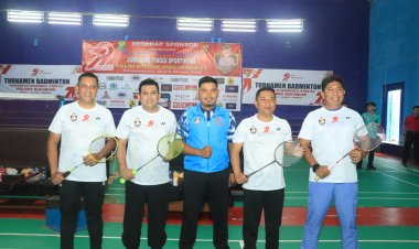 Dandim 0622/Kab Sukabumi Ikuti Turnamen Badminton Meriahkan HUT Bhayangkara ke-79 Polres Sukabumi