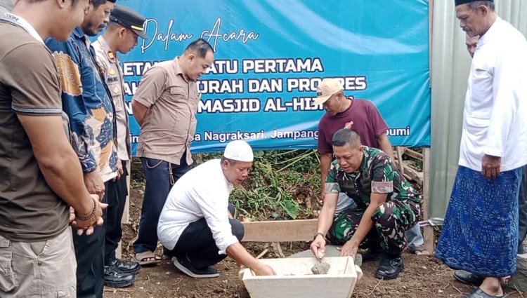 Peletakan Batu Pertama Pembangunan Madrasah dan Progres Masjid Al- Hijrah Panimbaan : Dandim 0622/ Kab. Sukabumi Targetkan  Akhir Tahun Selesai.