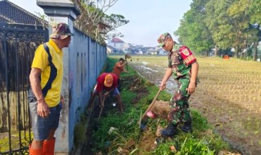 Babinsa Koramil 2206/Parakansalak Laksanakan Karya Bakti Pembersihan Irigasi di Desa Bojonglongok