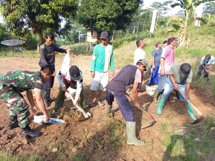 Karya Bakti  Danposramil 2201/Cisolok Bersama Warga Gotong Royong Bersihkan Jalan Kampung