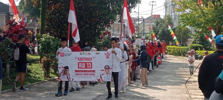 KASAYANG KARNAVAL BUDAYA MERIAHKAN HUT RI KE-80, 13 RW DESA SAYANG TURUN KE ARENA