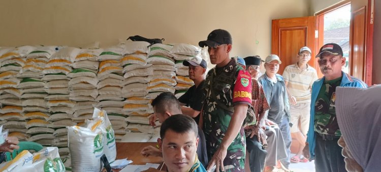Babinsa Koramil 2213/Jampang Kulon Laksanakan Pendampingan Bantuan Beras Bulog
