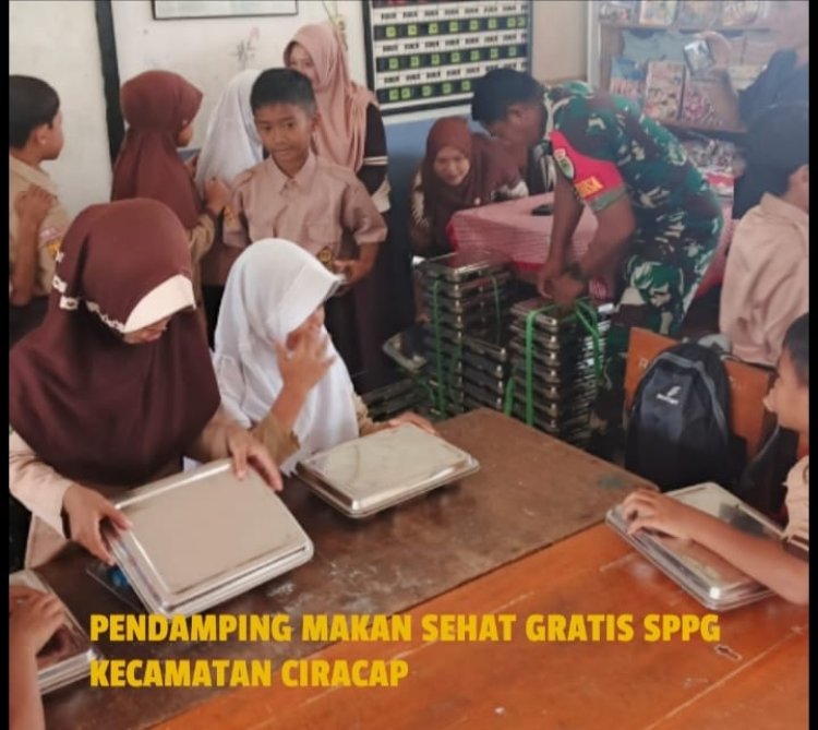 Koramil 2214/Surade Laksanakan Pendampingan Program Makan Sehat Gratis di Kecamatan Ciracap