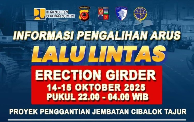 Pengalihan Arus Lalu Lintas di Tajur, Bogor: Pekerjaan Erection Girder Jembatan Cibalok 14–15 Oktober 2025