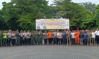 Personil Kodim 0622/Kab Sukabumi Ikuti Apel Kesiapan Tanggap Darurat Bencana Secara Serentak Polres Sukabumi