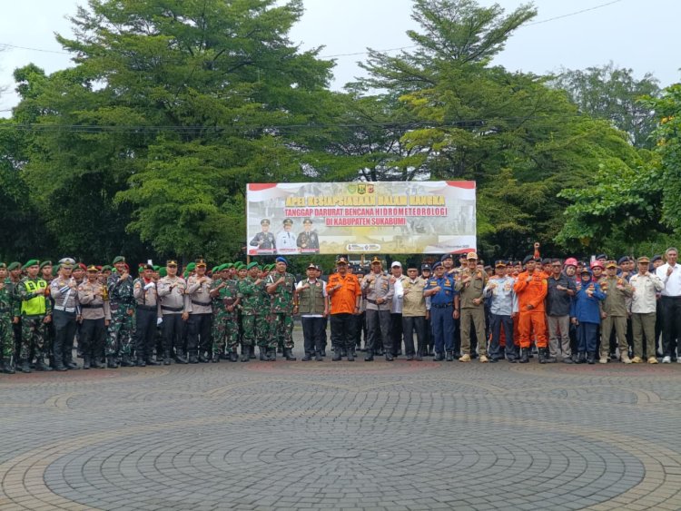 Personil Kodim 0622/Kab Sukabumi Ikuti Apel Kesiapan Tanggap Darurat Bencana Secara Serentak Polres Sukabumi