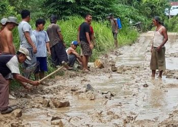 Kondisi jalan Kabupaten Sergai di Desa Damakurat yang rusak akan dibangun. (foto/dmk)
