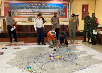 Suasana pelatihan TFG (Tactical Floor Game dan TWG (Tactical Wall Game), Selasa (23/3/2021), di Aula Widya Satya Brata Polres Pematangsiantar.