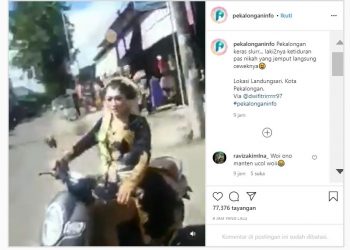 Viral video wanita bergaya bak pengantin menaiki motor sendirian (Instagram/pekalonganinfo).