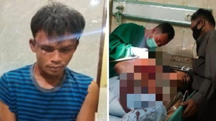 Pelaku pembacokan dan korban yang merupakan anggota Polri. (foto: Antara)
