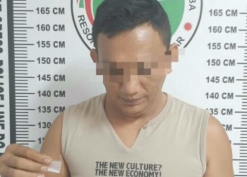 Foto pelaku Poltak memperlihatkan barang bukti sabu.
