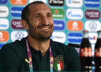 Kapten Timnas Italia, Giorgio Chiellini menghadiri jumpa pers jelang laga Grup A Euro 2020 kontra Turki. [Handout / UEFA / AFP]