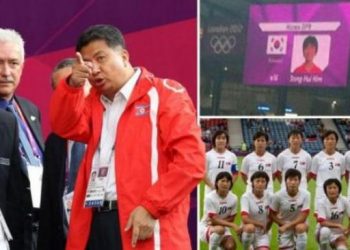 Kolase foto Timnas Korea Utara mogok main di Olimpiade 2012. (Dok. The Daily Mail UK)