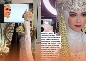 Pasangan ini terpaksa harus menikah secara virtual karena pengantin pria positif Covid-19. (Foto: TikTok/Instagram)