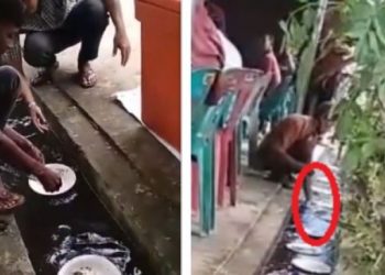 Piring hajatan dimasukkan ke selokan (instagram)