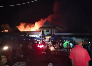 Puluhan kios di Pasar Batangtoru terbakar ludes dilahap api. [Ist]