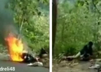 Motor kurir terbakar saat mengantarkan paket (instagram)
