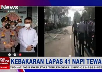Kapolda Metro Jaya Cek TKP Kebakaran Lapas Tangerang di Lapas Tangerang, Jalan Veteran, Babakan, Kota Tangerang, Rabu (8/9/2021). (Foto: iNews)