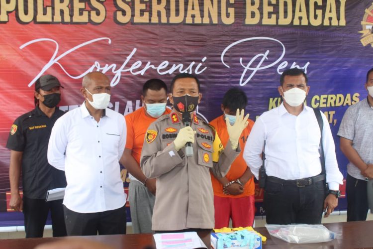 Kapolres Sergai, AKBP Robin Simatupang, saat menggelar press release, Senin (13/9/2021).
