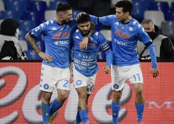 Arsip - Penyerang Napoli Lorenzo Insigne merayakan golnya setelah membuka skor selama pertandingan sepak bola Serie A Italia Napoli melawan Juventus selama pertandingan sepak bola Serie A Italia Napoli melawan Juventus di Stadion Diego Armando Maradona, Naples, Italia, Sabtu waktu setempat atau Minggu (14/2/2021) dini hari WIB. Filippo MONTEFORTE / AFP