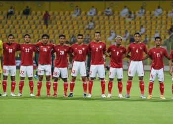 Skuad Timnas Indonesia saat pertandingan menghadapi Uni Emirat Arab (UEA) di Stadion Zabeel, Dubai, Jumat (11/6/2021) malam. (Dok. PSSI).