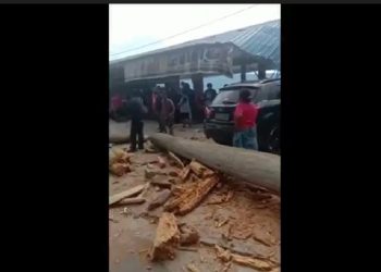 Tangkapan Layar Toba, Warung dan Mobil Rusak Tertimpa Pohon