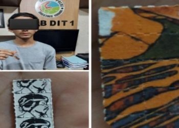 Tersangka MF ditangkap dengan barang bukti 10 keping narkotika jenis 2-CB berbentuk prangko [Antara]