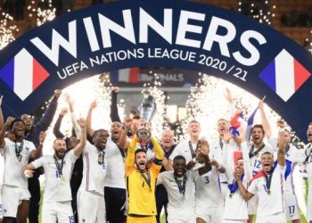 Prancis sukses menjuarai UEFA Nations League 2021 usai menang 2-1 atas Spanyol di stadion San Siro, Milan, Senin (11/10/2021) dini hari WIB. (foto: AFP)