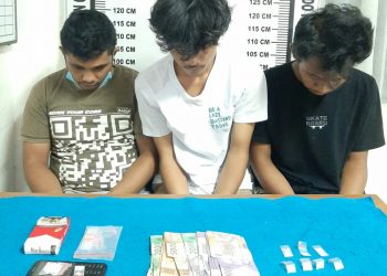 Foto ketiga pelaku dan barang bukti yang diamankan Sat Narkoraba Polres Pematangsiantar.
